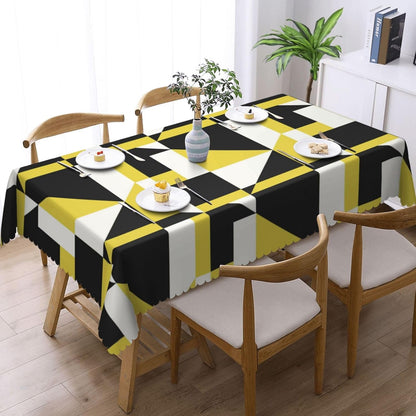 Stripes Triangle Prints Rectangular Tablecloth, Black and Yellow Shape 54x72 Inch Wavy Lace Border Polyester Table Cloth for Dining, Kitchen, Parties