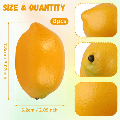 8pcs High Grade Fake Yellow Lemon Decoration Artificial Lemons Realistic Fruit Simulation for Home Party Holiday Christmas Display
