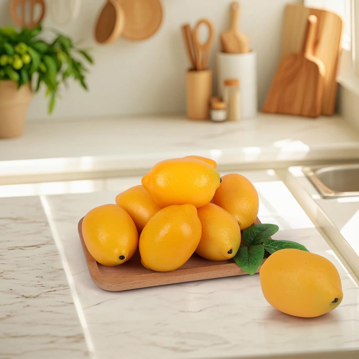 8pcs High Grade Fake Yellow Lemon Decoration Artificial Lemons Realistic Fruit Simulation for Home Party Holiday Christmas Display