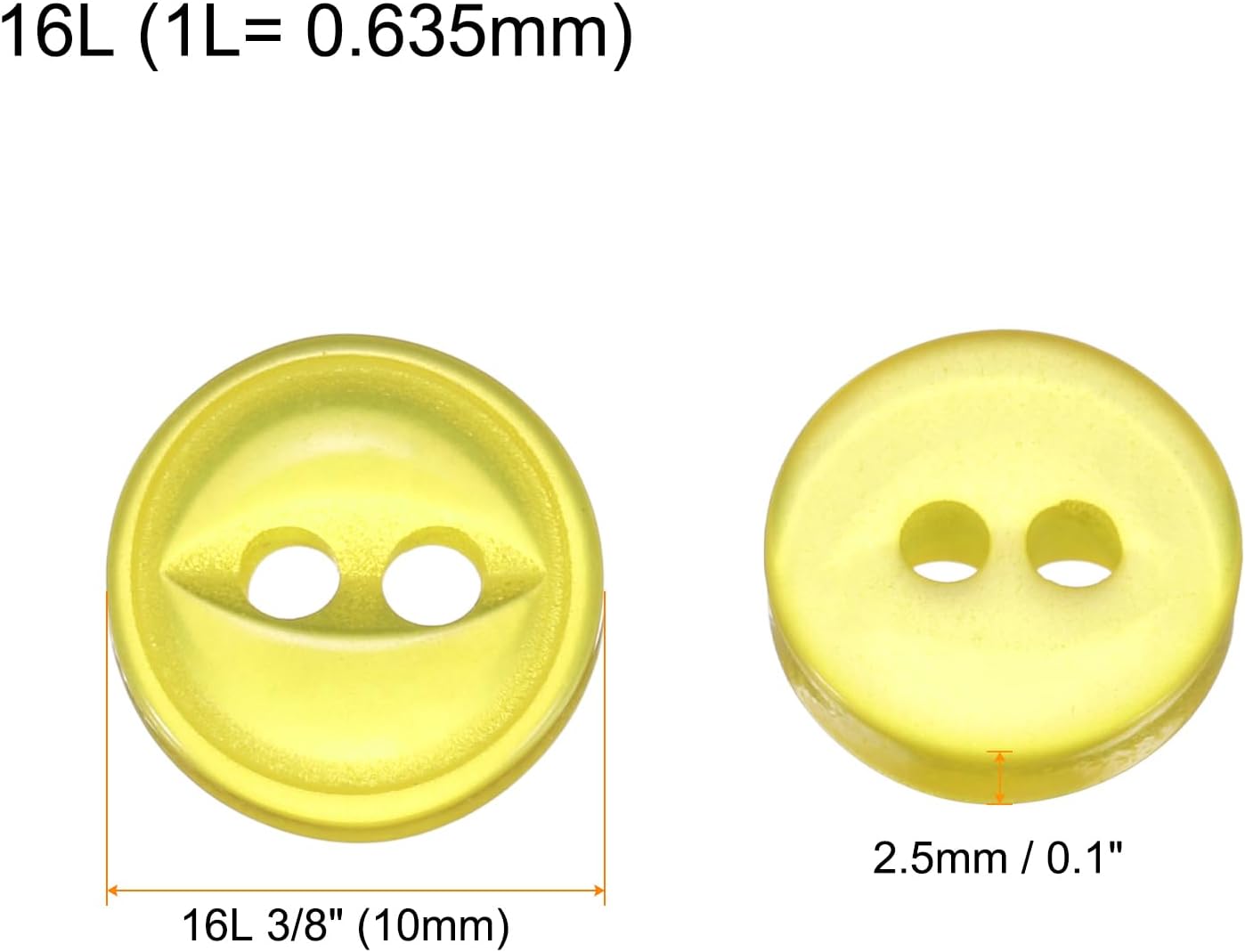 12pcs 16L Yellow Round Sewing Buttons 10mm 3/8" Resin 2-Hole Fish Eye Craft DIY Replacement Button for Craft Pants Dress Skirt Clothing Fastener Buttons
