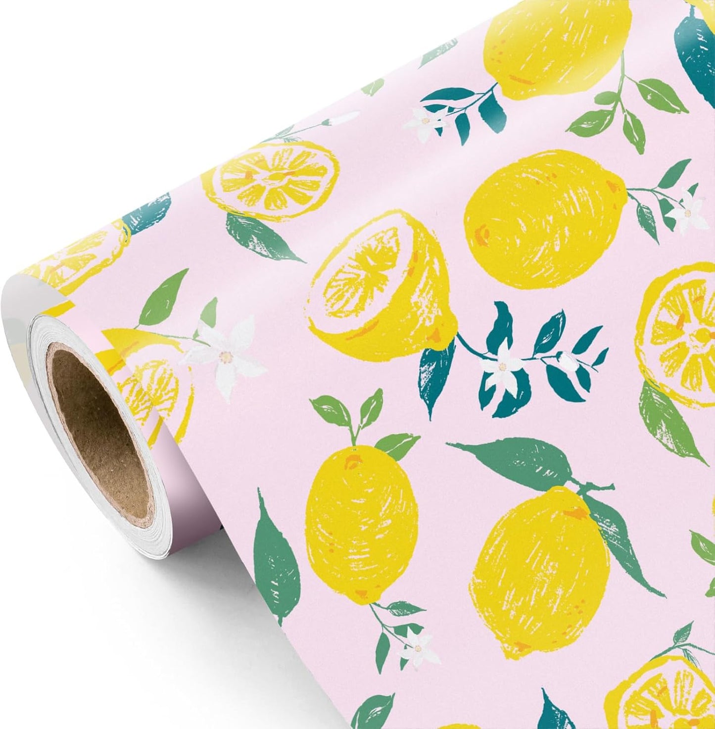 Lemon Wrapping Paper Roll - Mini Roll - 17 Inch x 33 Feet - Lemon and Leaves Design, Perfect for Birthday, Wedding, Bridal Shower