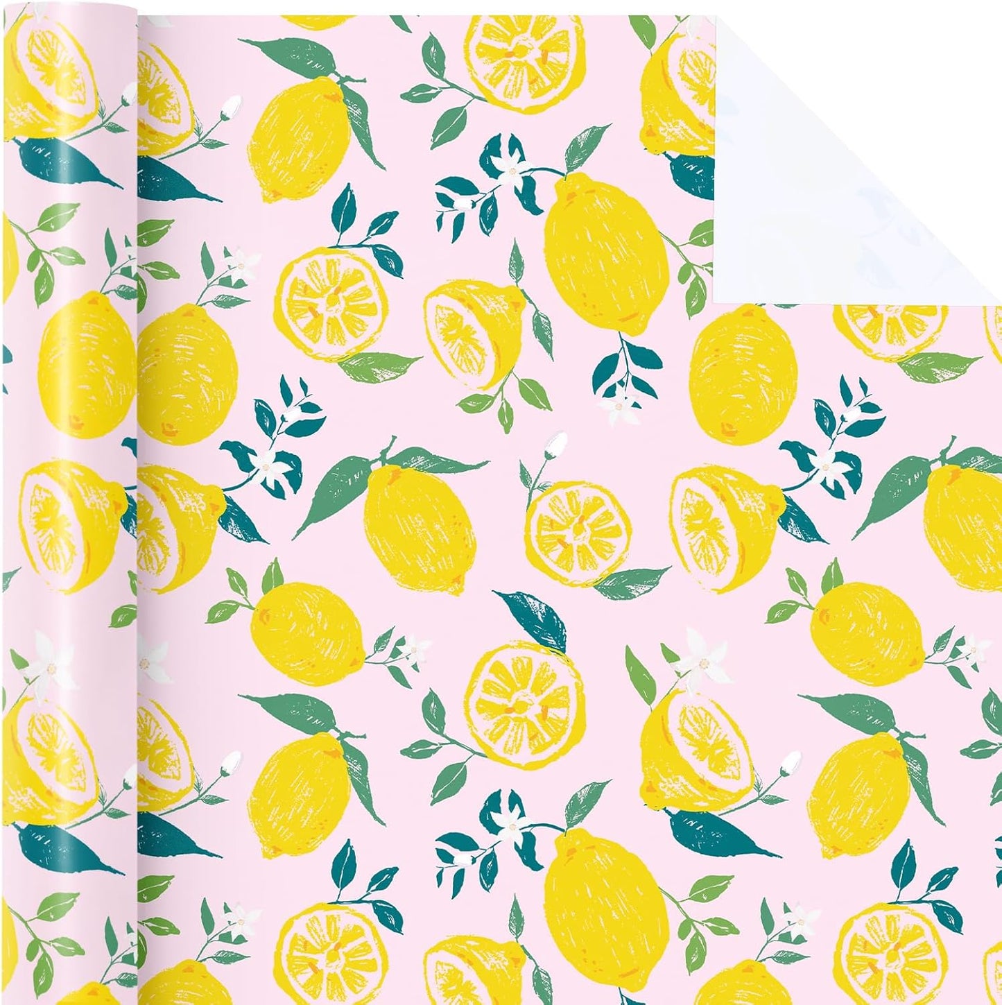 Lemon Wrapping Paper Roll - Mini Roll - 17 Inch x 33 Feet - Lemon and Leaves Design, Perfect for Birthday, Wedding, Bridal Shower