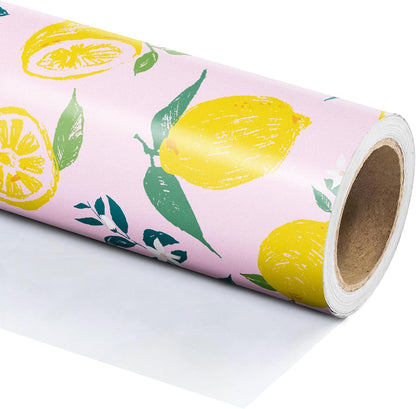 Lemon Wrapping Paper Roll - Mini Roll - 17 Inch x 33 Feet - Lemon and Leaves Design, Perfect for Birthday, Wedding, Bridal Shower
