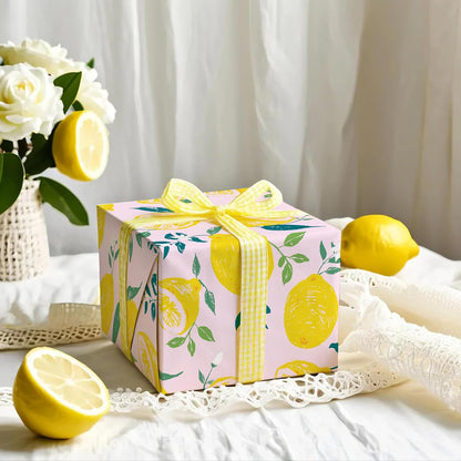 Lemon Wrapping Paper Roll - Mini Roll - 17 Inch x 33 Feet - Lemon and Leaves Design, Perfect for Birthday, Wedding, Bridal Shower