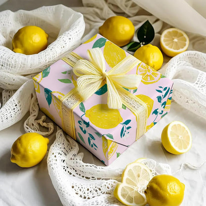 Lemon Wrapping Paper Roll - Mini Roll - 17 Inch x 33 Feet - Lemon and Leaves Design, Perfect for Birthday, Wedding, Bridal Shower