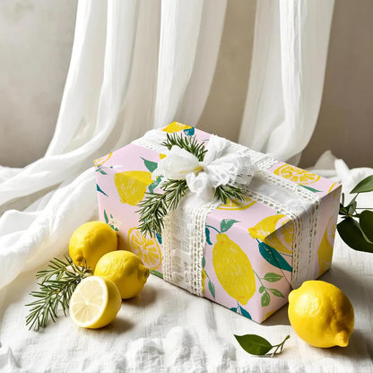 Lemon Wrapping Paper Roll - Mini Roll - 17 Inch x 33 Feet - Lemon and Leaves Design, Perfect for Birthday, Wedding, Bridal Shower