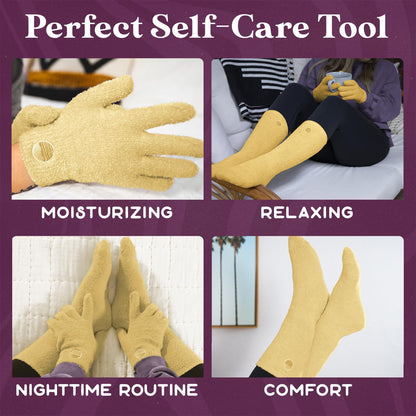 Moisturizing Socks and Gloves Set | Yellow Fuzzy Socks and Gloves with Aloe and Vitamin E for Women | Women's Gifts for Self-Care