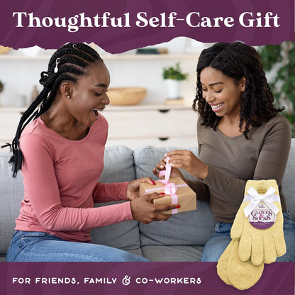 Moisturizing Socks and Gloves Set | Yellow Fuzzy Socks and Gloves with Aloe and Vitamin E for Women | Women's Gifts for Self-Care