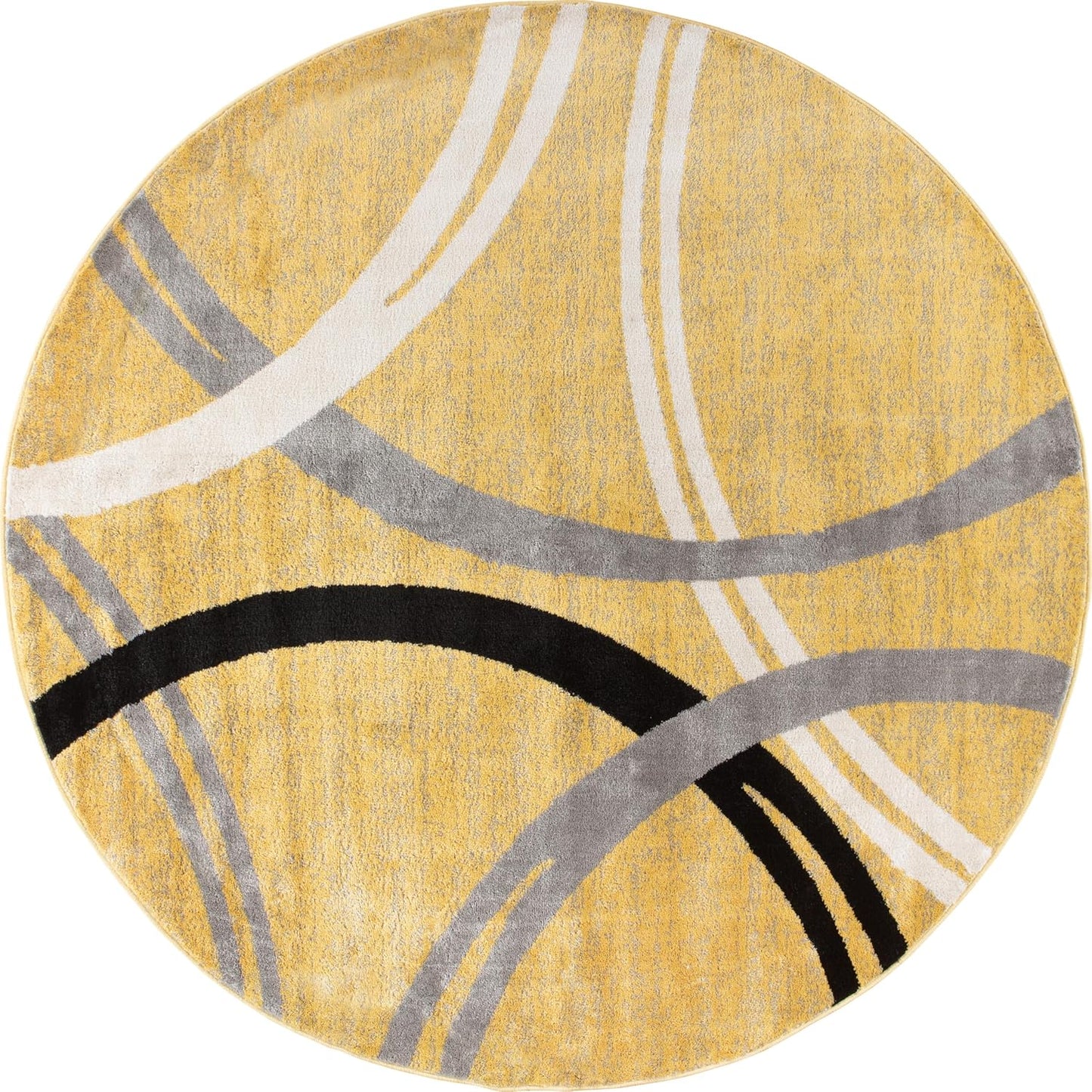 Wavy Circles Design Round Rug, Fade-Resistant Carpet for Living Room, Dining Area, or Office, Yellow, 6'6" Round