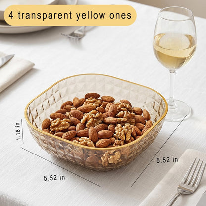 4PCS, Elegant Pattern Fruit Bowl With Golden Rim, Spit Bone Dish, Fruit Plate, Dessert Plate, Cake Plate, Snack Plate, Breakfast Plate, Kitchen Stuff, Kitchen Supplies, Tableware Accessories-Yellow