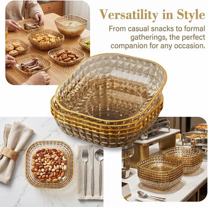 4PCS, Elegant Pattern Fruit Bowl With Golden Rim, Spit Bone Dish, Fruit Plate, Dessert Plate, Cake Plate, Snack Plate, Breakfast Plate, Kitchen Stuff, Kitchen Supplies, Tableware Accessories-Yellow