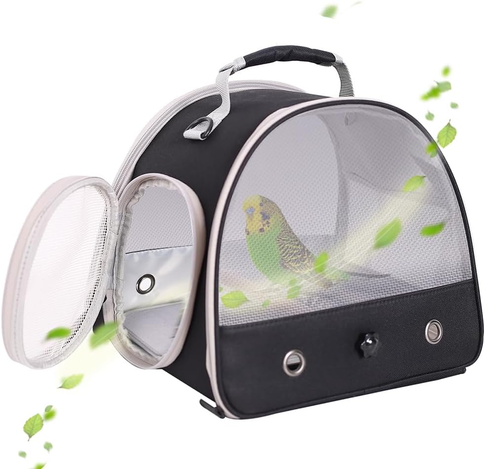 Bird Carrier, Portable Small Bird Parrot Parakeet Carrier with Standing Perch and Stainless Steel Tray, Side Access Window Collapsible (Green, Clear Windows)