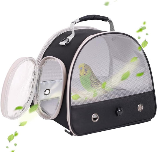Bird Carrier, Portable Small Bird Parrot Parakeet Carrier with Standing Perch and Stainless Steel Tray, Side Access Window Collapsible (Green, Clear Windows)