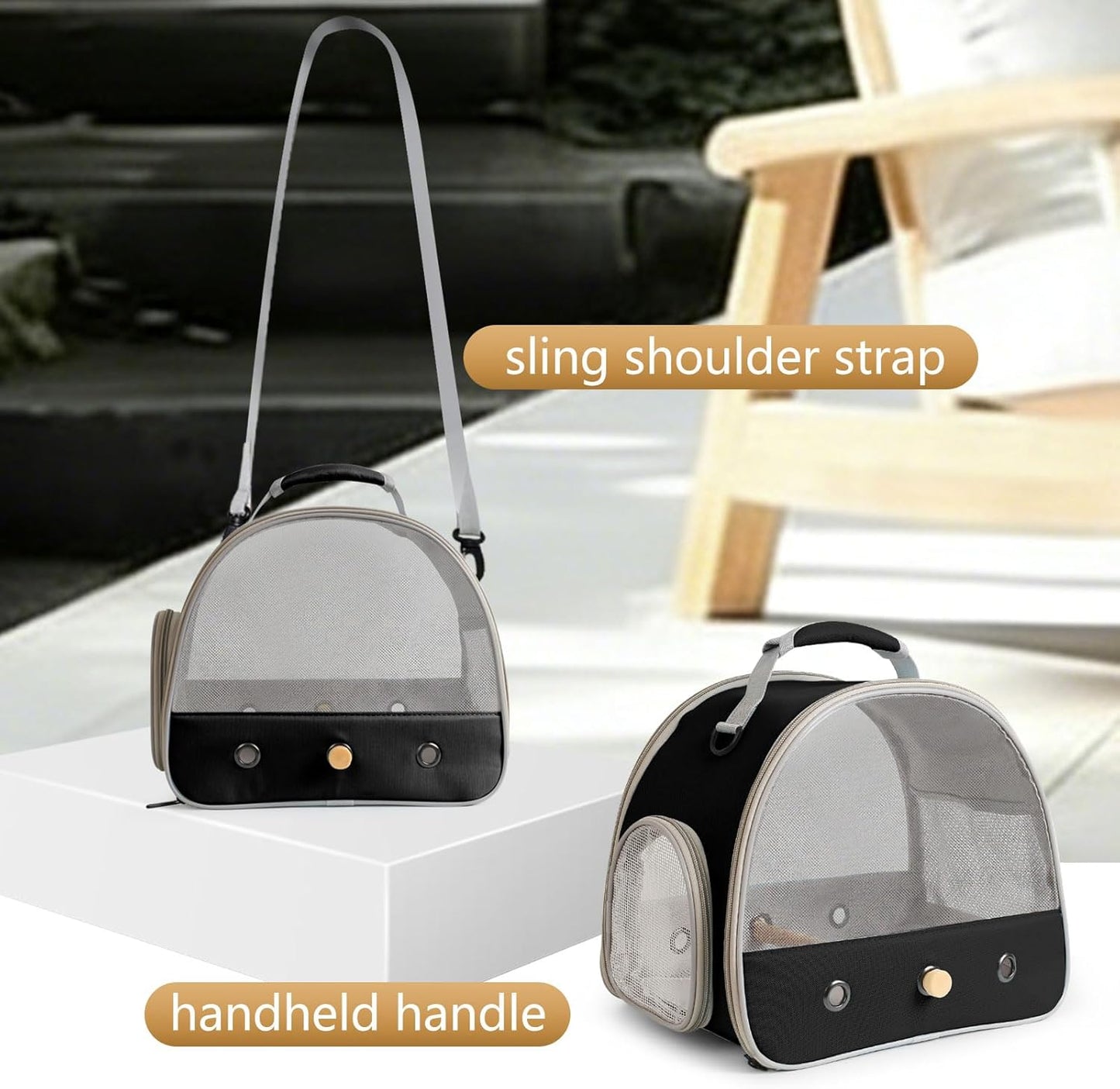 Bird Carrier, Portable Small Bird Parrot Parakeet Carrier with Standing Perch and Stainless Steel Tray, Side Access Window Collapsible (Green, Clear Windows)