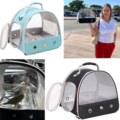 Bird Carrier, Portable Small Bird Parrot Parakeet Carrier with Standing Perch and Stainless Steel Tray, Side Access Window Collapsible (Green, Clear Windows)