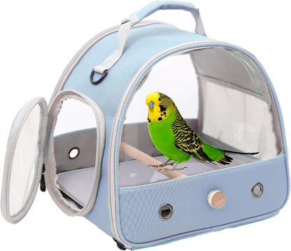 Bird Carrier, Portable Small Bird Parrot Parakeet Carrier with Standing Perch and Stainless Steel Tray, Side Access Window Collapsible (Green, Clear Windows)