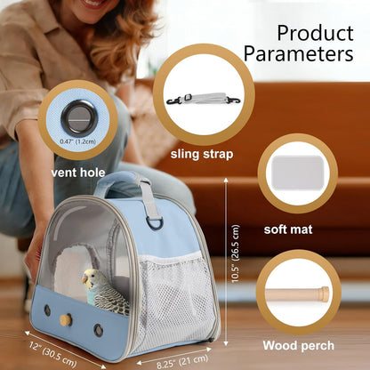 Bird Carrier, Portable Small Bird Parrot Parakeet Carrier with Standing Perch and Stainless Steel Tray, Side Access Window Collapsible (Green, Clear Windows)
