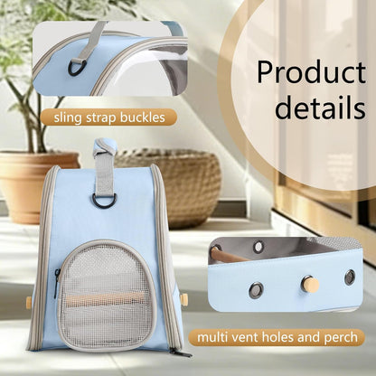 Bird Carrier, Portable Small Bird Parrot Parakeet Carrier with Standing Perch and Stainless Steel Tray, Side Access Window Collapsible (Green, Clear Windows)
