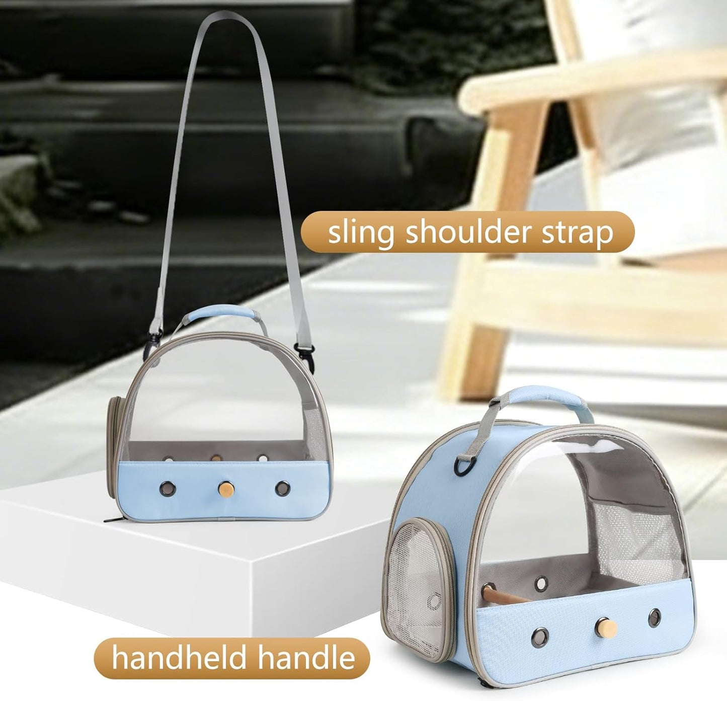 Bird Carrier, Portable Small Bird Parrot Parakeet Carrier with Standing Perch and Stainless Steel Tray, Side Access Window Collapsible (Green, Clear Windows)