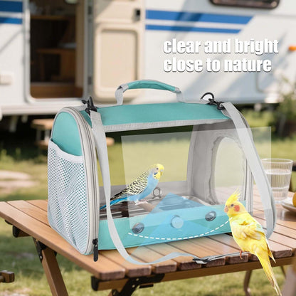 Bird Carrier, Portable Small Bird Parrot Parakeet Carrier with Standing Perch and Stainless Steel Tray, Side Access Window Collapsible (Green, Clear Windows)