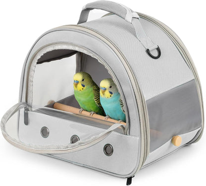 Bird Carrier, Portable Small Bird Parrot Parakeet Carrier with Standing Perch and Stainless Steel Tray, Side Access Window Collapsible (Green, Clear Windows)