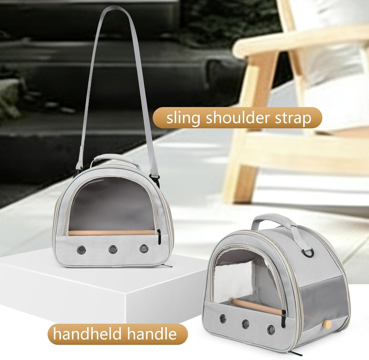 Bird Carrier, Portable Small Bird Parrot Parakeet Carrier with Standing Perch and Stainless Steel Tray, Side Access Window Collapsible (Green, Clear Windows)