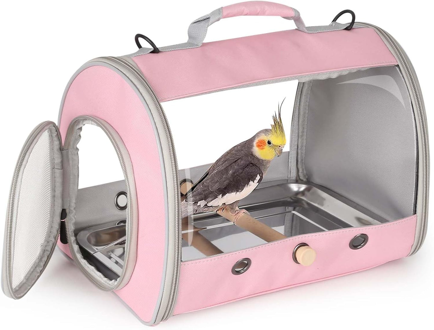 Bird Carrier, Portable Small Bird Parrot Parakeet Carrier with Standing Perch and Stainless Steel Tray, Side Access Window Collapsible (Green, Clear Windows)