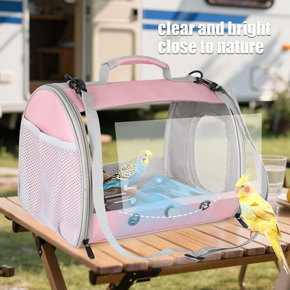 Bird Carrier, Portable Small Bird Parrot Parakeet Carrier with Standing Perch and Stainless Steel Tray, Side Access Window Collapsible (Green, Clear Windows)