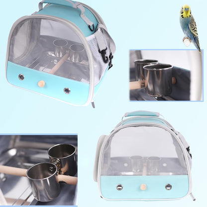 Bird Carrier, Portable Small Bird Parrot Parakeet Carrier with Standing Perch and Stainless Steel Tray, Side Access Window Collapsible (Green, Clear Windows)