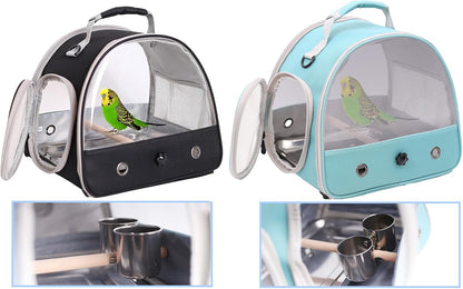 Bird Carrier, Portable Small Bird Parrot Parakeet Carrier with Standing Perch and Stainless Steel Tray, Side Access Window Collapsible (Green, Clear Windows)