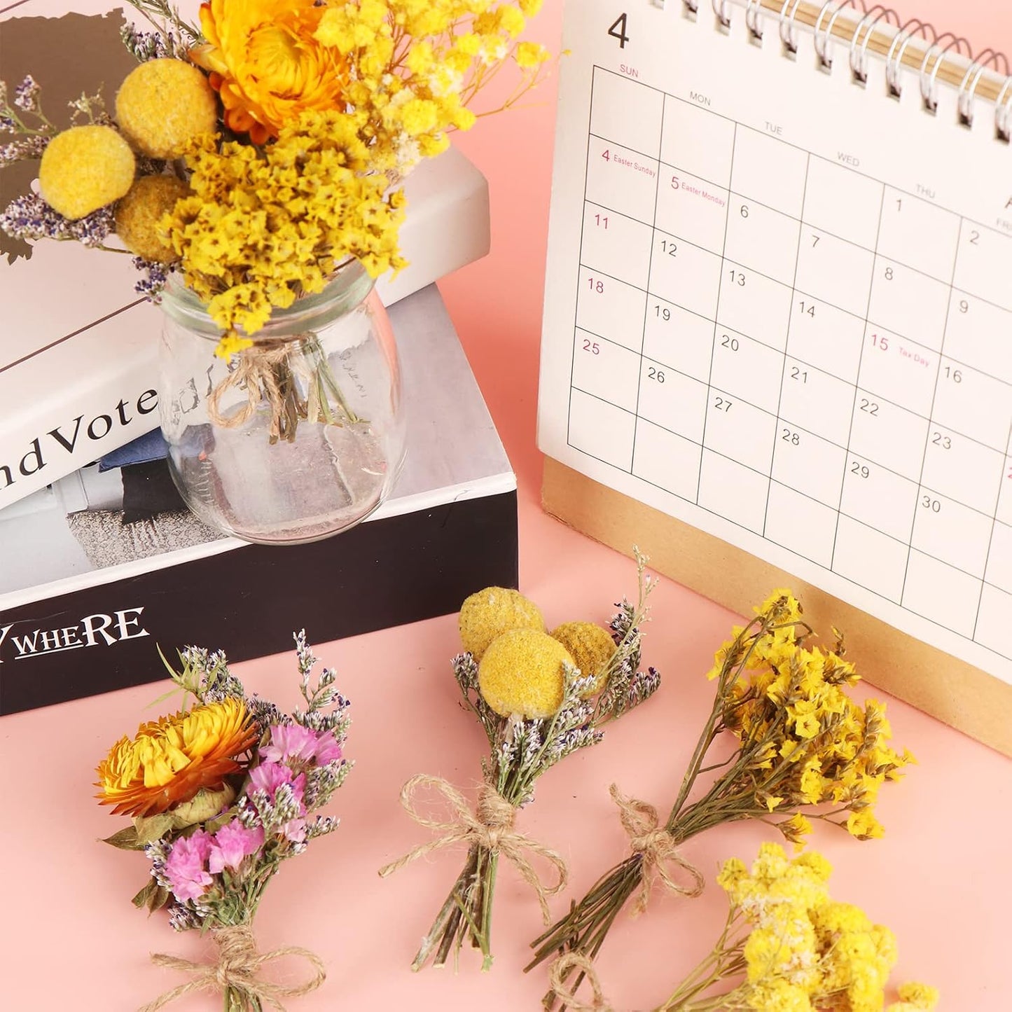 8 Pcs Mini Gypsophila Bouquets Natural Gypsophila Yellow Dried Flowers Bouquet Dry Flower&Leaves Daisy Dried Embossing Flower Bundles Plant Stem Bunch for DIY Craft,Photo Props,Wedding Card Decoration