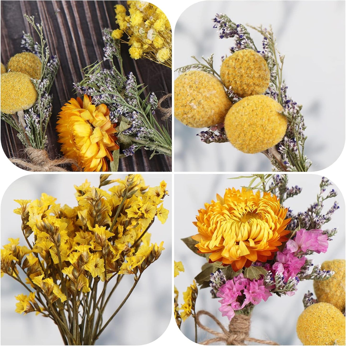 8 Pcs Mini Gypsophila Bouquets Natural Gypsophila Yellow Dried Flowers Bouquet Dry Flower&Leaves Daisy Dried Embossing Flower Bundles Plant Stem Bunch for DIY Craft,Photo Props,Wedding Card Decoration