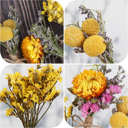 8 Pcs Mini Gypsophila Bouquets Natural Gypsophila Yellow Dried Flowers Bouquet Dry Flower&Leaves Daisy Dried Embossing Flower Bundles Plant Stem Bunch for DIY Craft,Photo Props,Wedding Card Decoration