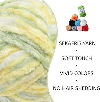 Chenille Crochet Greenish Yellow Yarn 1 Pack | Fluffy Velvet Yarn Blanket Knitting Yarn for Crocheting Soft Baby Yarn