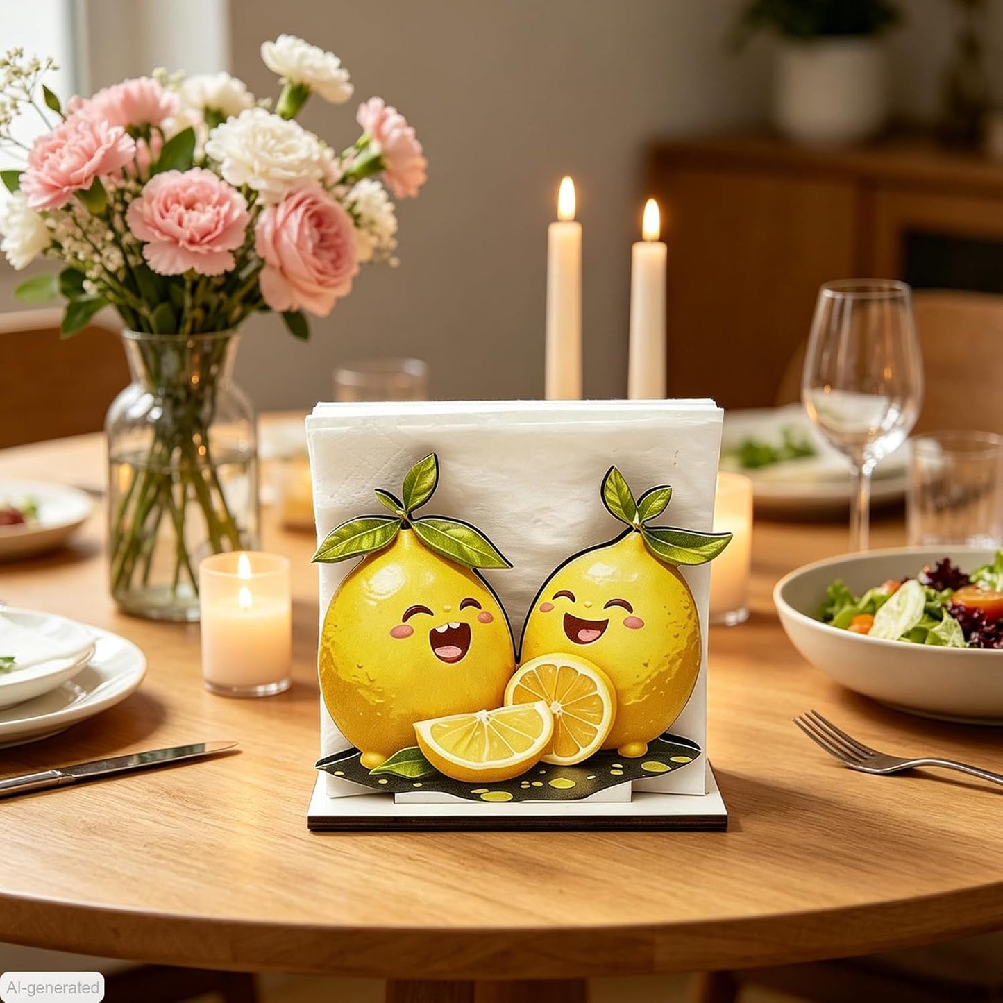 Lemon Style Wooden Napkin Holder - Dinner Napkin Dispenser for Table, Kitchen, Bar, and Restaurant