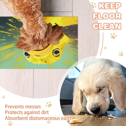 Dog Food Mat Yellow Duck Absorbent Dog Cat Bowl Mat for Food and Water Pet Feeding Dispenser Mat for Dogs Cats Pet Supplies 12" x 20"