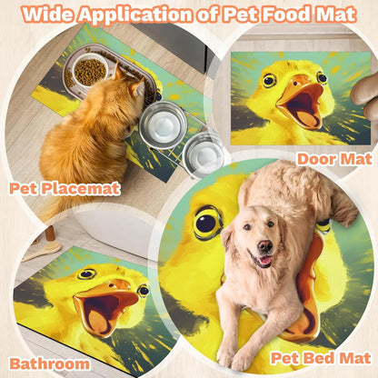 Dog Food Mat Yellow Duck Absorbent Dog Cat Bowl Mat for Food and Water Pet Feeding Dispenser Mat for Dogs Cats Pet Supplies 12" x 20"