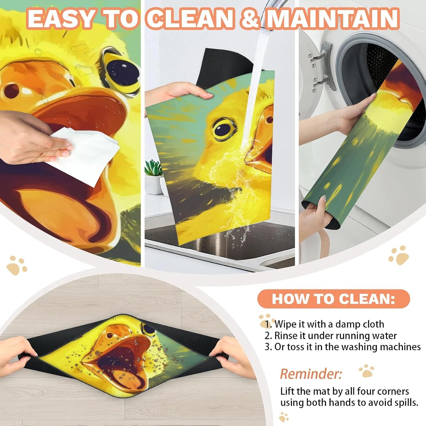 Dog Food Mat Yellow Duck Absorbent Dog Cat Bowl Mat for Food and Water Pet Feeding Dispenser Mat for Dogs Cats Pet Supplies 12" x 20"