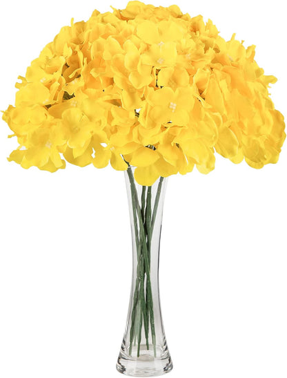 Silk Hydrangea Fake Flower 10pcs DIY Floral Artificial Flower with Stems for Wedding Office Shower Decor Hotel Banquet Home Decor (Yellow)