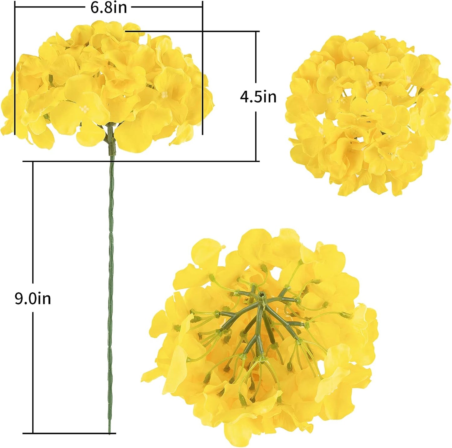 Silk Hydrangea Fake Flower 10pcs DIY Floral Artificial Flower with Stems for Wedding Office Shower Decor Hotel Banquet Home Decor (Yellow)