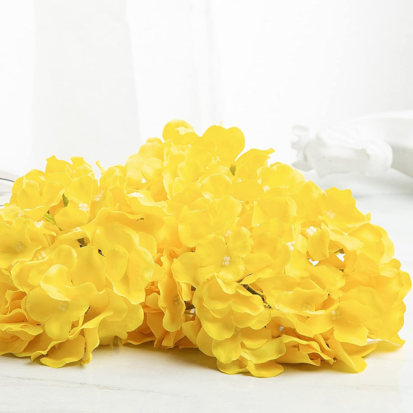 Silk Hydrangea Fake Flower 10pcs DIY Floral Artificial Flower with Stems for Wedding Office Shower Decor Hotel Banquet Home Decor (Yellow)