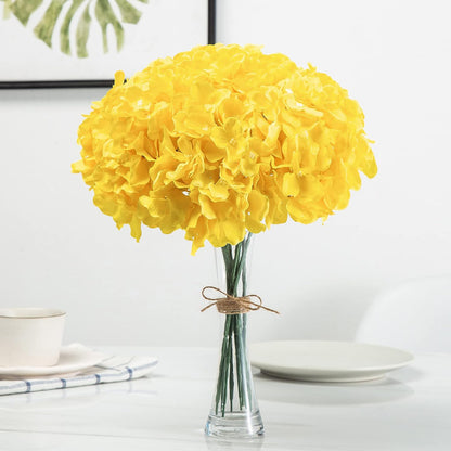 Silk Hydrangea Fake Flower 10pcs DIY Floral Artificial Flower with Stems for Wedding Office Shower Decor Hotel Banquet Home Decor (Yellow)