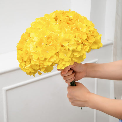 Silk Hydrangea Fake Flower 10pcs DIY Floral Artificial Flower with Stems for Wedding Office Shower Decor Hotel Banquet Home Decor (Yellow)