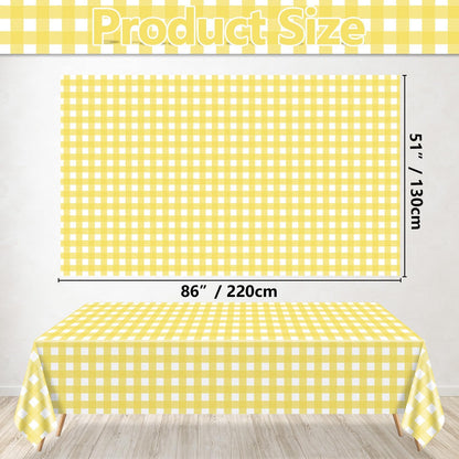 4 Pack Light Yellow Gingham Tablecloths, Yellow and White Checkered Tablecloths 86.6 x 51.2 Inches Rectangular Waterproof Picnic Table Covers for Birthday Party Holiday Outdoor Supplies