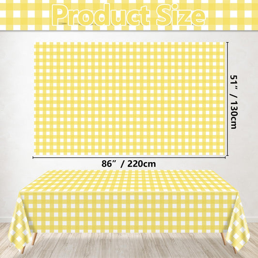 4 Pack Light Yellow Gingham Tablecloths, Yellow and White Checkered Tablecloths 86.6 x 51.2 Inches Rectangular Waterproof Picnic Table Covers for Birthday Party Holiday Outdoor Supplies