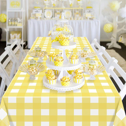 4 Pack Light Yellow Gingham Tablecloths, Yellow and White Checkered Tablecloths 86.6 x 51.2 Inches Rectangular Waterproof Picnic Table Covers for Birthday Party Holiday Outdoor Supplies