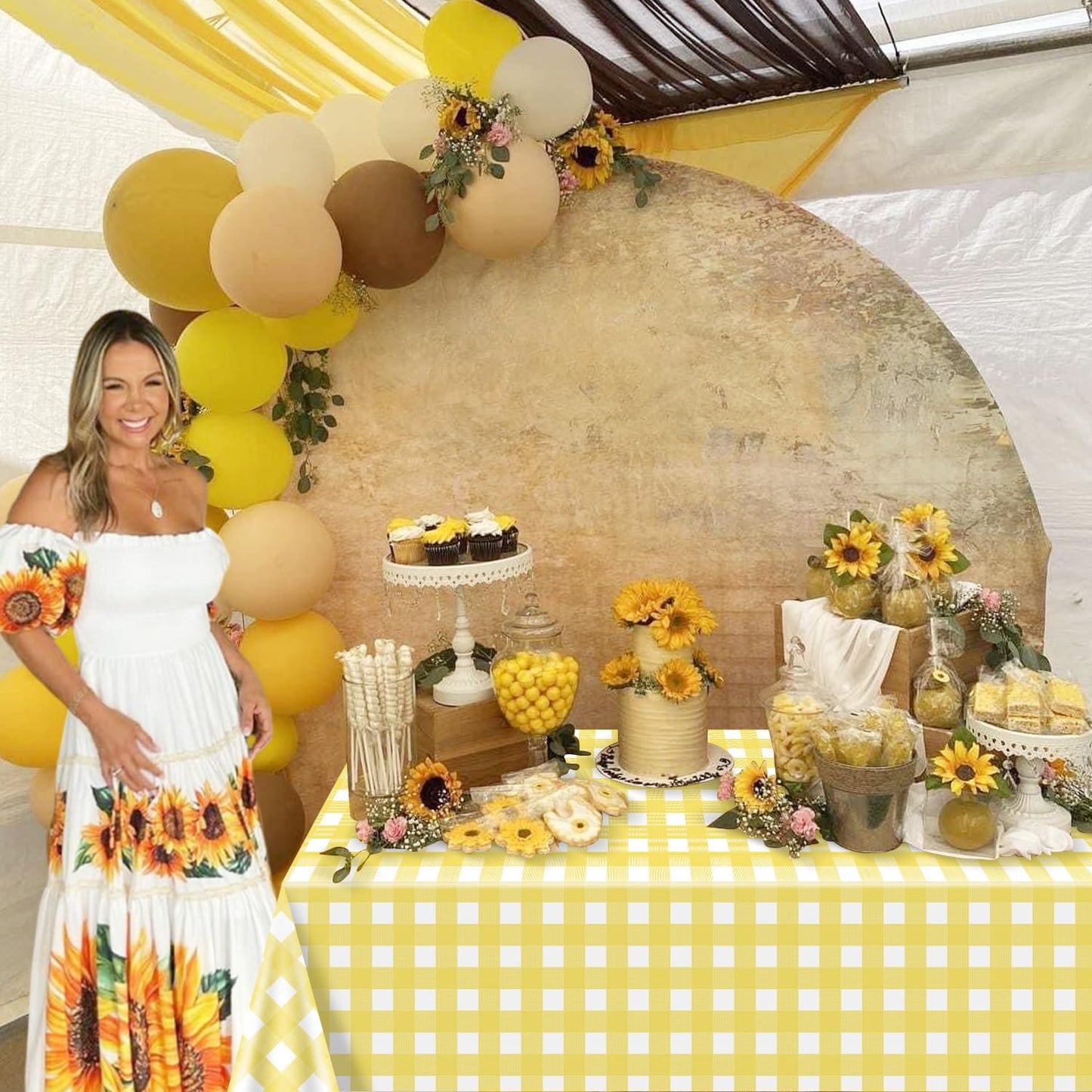 4 Pack Light Yellow Gingham Tablecloths, Yellow and White Checkered Tablecloths 86.6 x 51.2 Inches Rectangular Waterproof Picnic Table Covers for Birthday Party Holiday Outdoor Supplies
