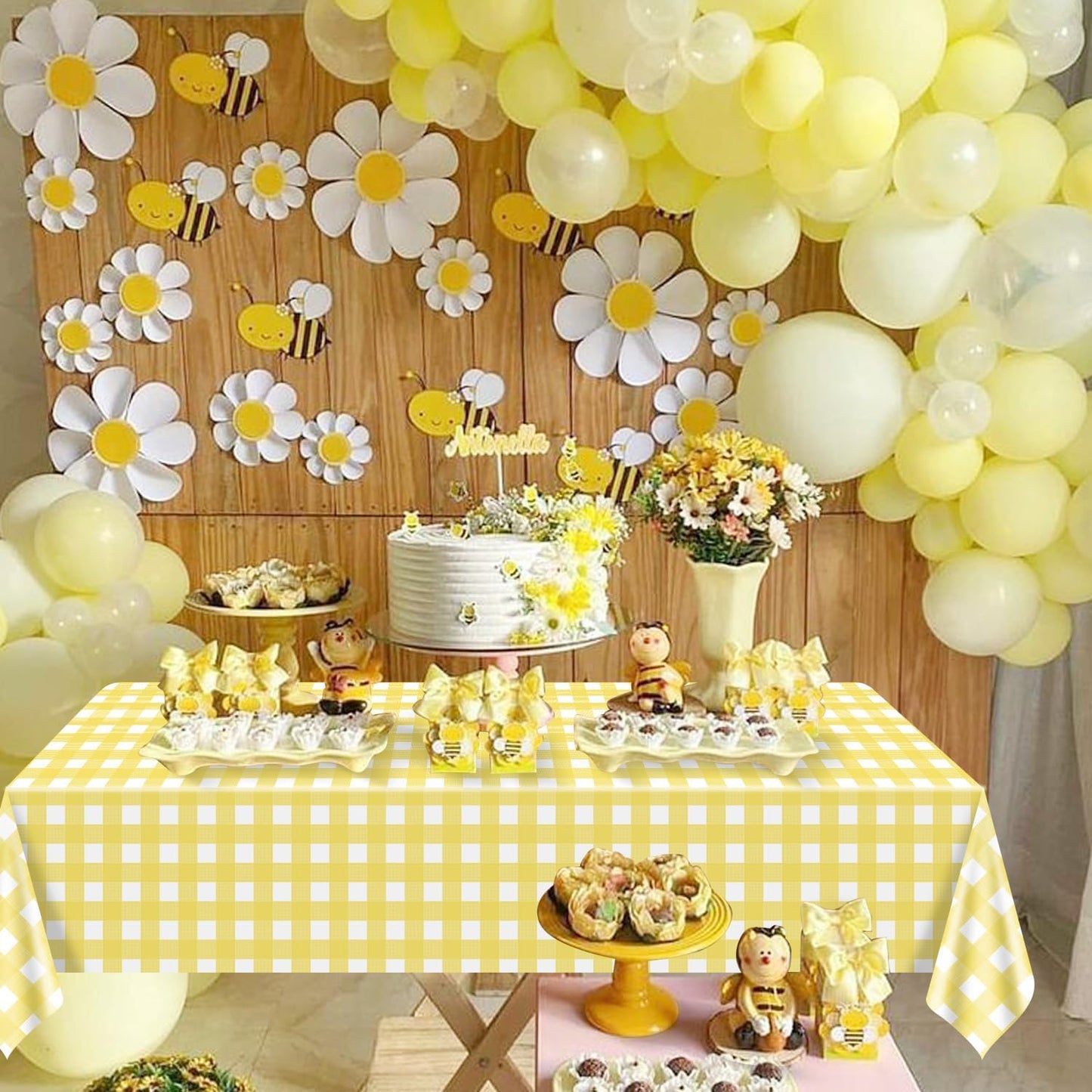 4 Pack Light Yellow Gingham Tablecloths, Yellow and White Checkered Tablecloths 86.6 x 51.2 Inches Rectangular Waterproof Picnic Table Covers for Birthday Party Holiday Outdoor Supplies