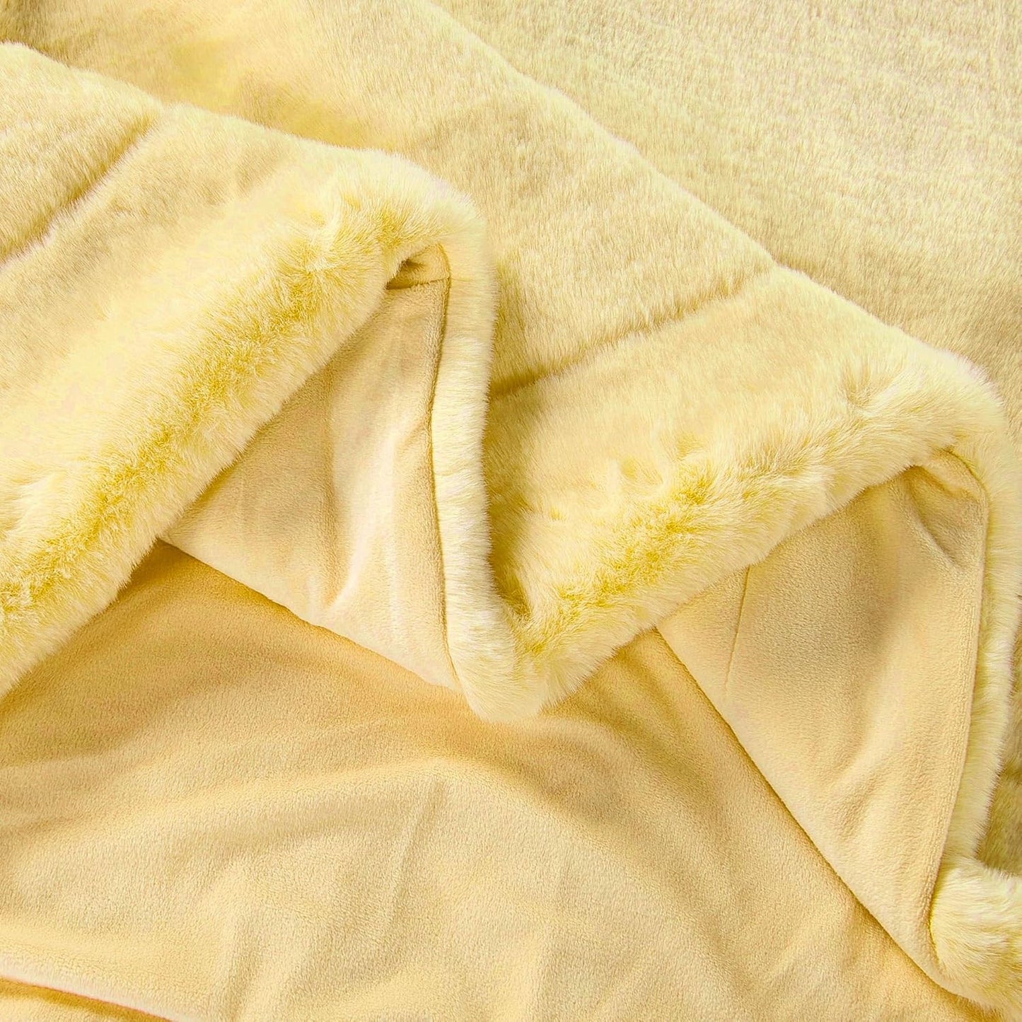 Luxurious Faux Fur Throw Blanket - 800gsm Heavy Thick Plush Warm Throw for Couch Bed Sofa, Soft Fluffy Fuzzy Blanket Reversible to Cozy Velvet, 50" x 60", Daffodil Yellow