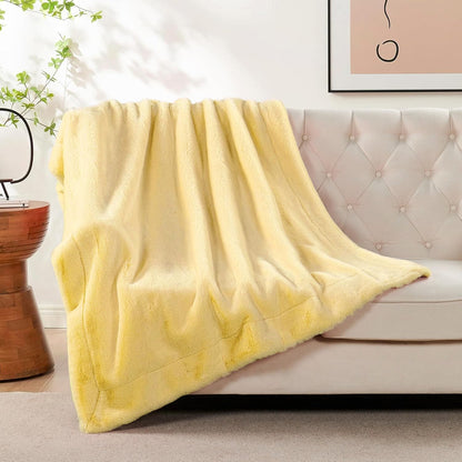 Luxurious Faux Fur Throw Blanket - 800gsm Heavy Thick Plush Warm Throw for Couch Bed Sofa, Soft Fluffy Fuzzy Blanket Reversible to Cozy Velvet, 50" x 60", Daffodil Yellow
